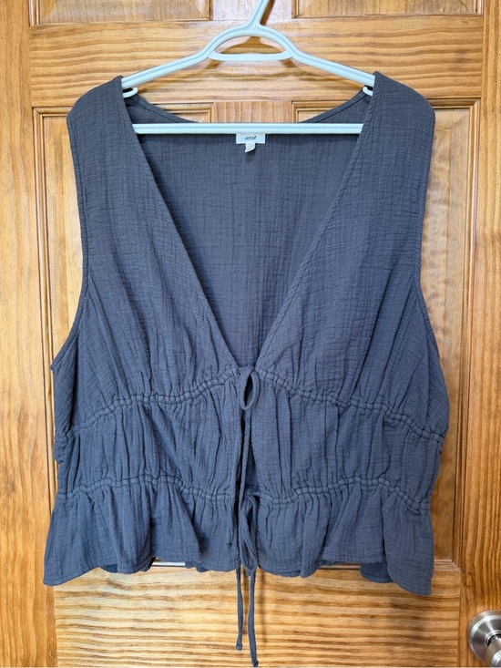 aerie Tops - Aerie 100% Cotton Charcoal Gray Tie-Front Top- Size XXL